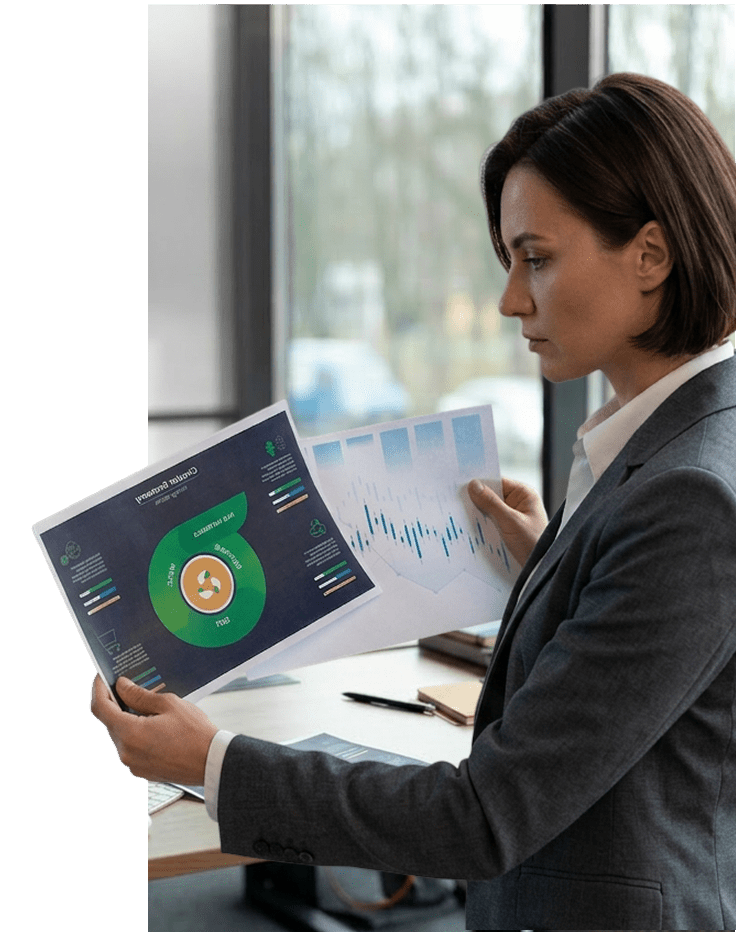 Woman reviewing healthcare data charts