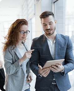 Professionals reviewing tablet legal content