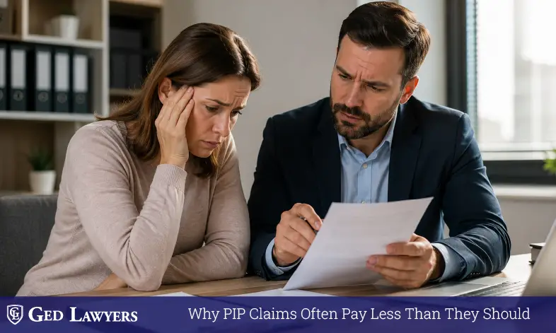 Attorney reviewing a PIP insurance claim with an accident victim